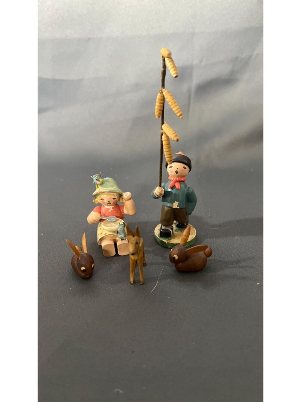 Handcrafted Wood German Figurines Boy Girl Animals Set